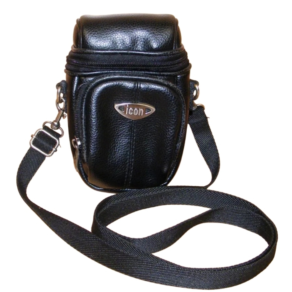 Genuine Icon 6.5 x 3.5" Faux Leather Camera Bag / Pouch, Strap / Crossbody Bag